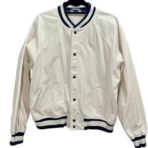 Vintage 90s White Bomber Jacket Van Heusen Cotton Snap Button Men's Large